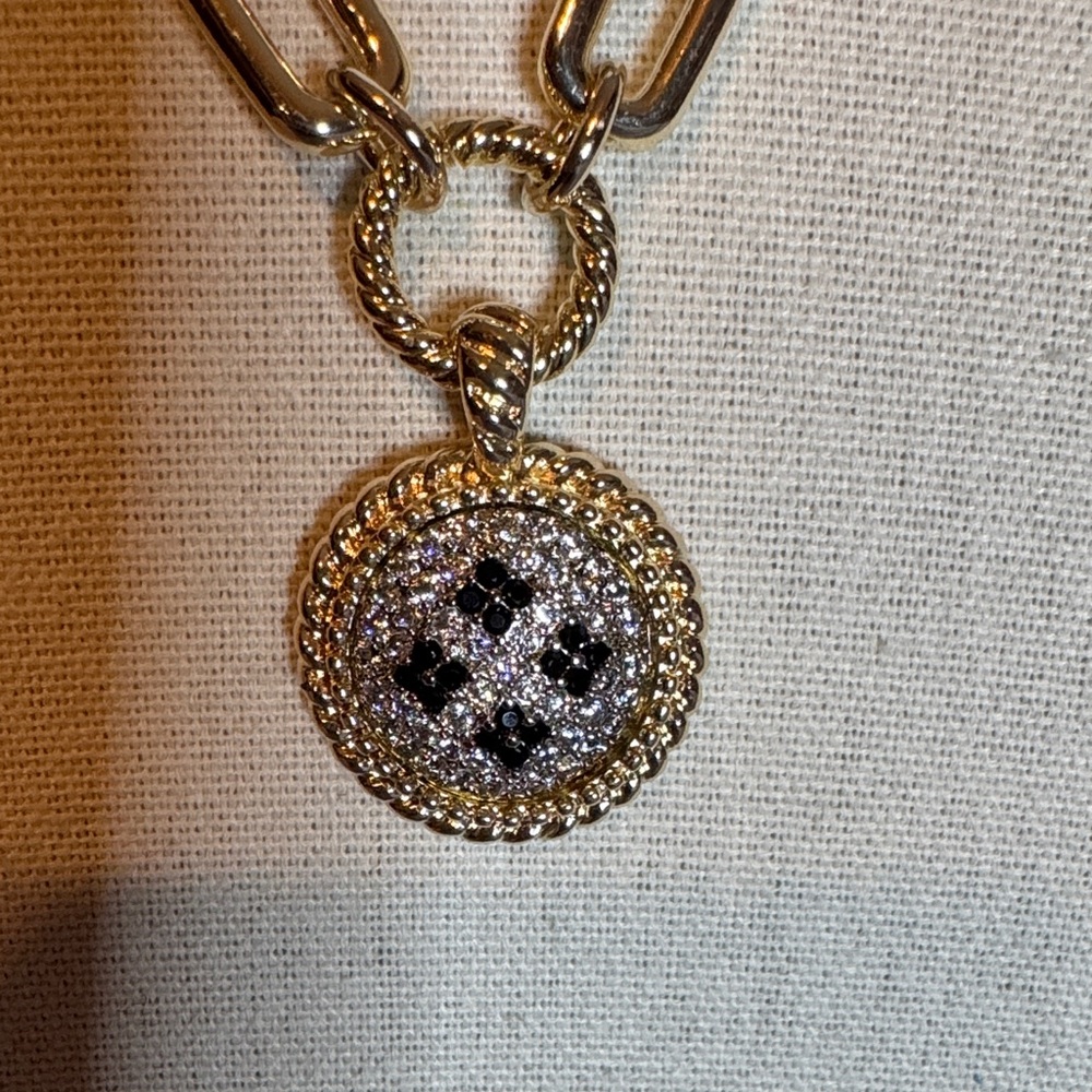 Two-Tone Pendant Necklace with Pave Crystal Medallion BNIB - Picture 2 of 3
